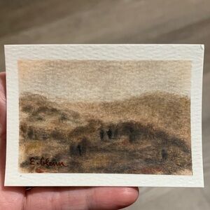 ACEO Hand-Painted Landscape Original Art  in Brown and Cream
